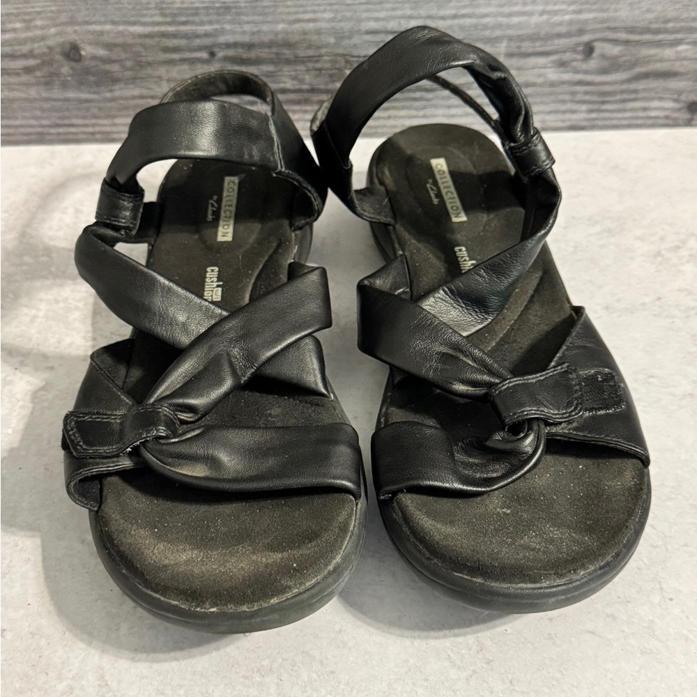 Clarks Collection Sandals Soft Cushion Womens Size 8.5 Black Leather Slingback